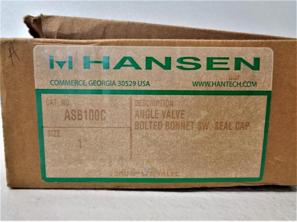 Hansen 1" Socketweld Shut-Off Angle Valve, Bolted Bonnet, Seal Cap ASB100C